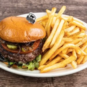 Classic Burger with fries on Wood Ranch menu